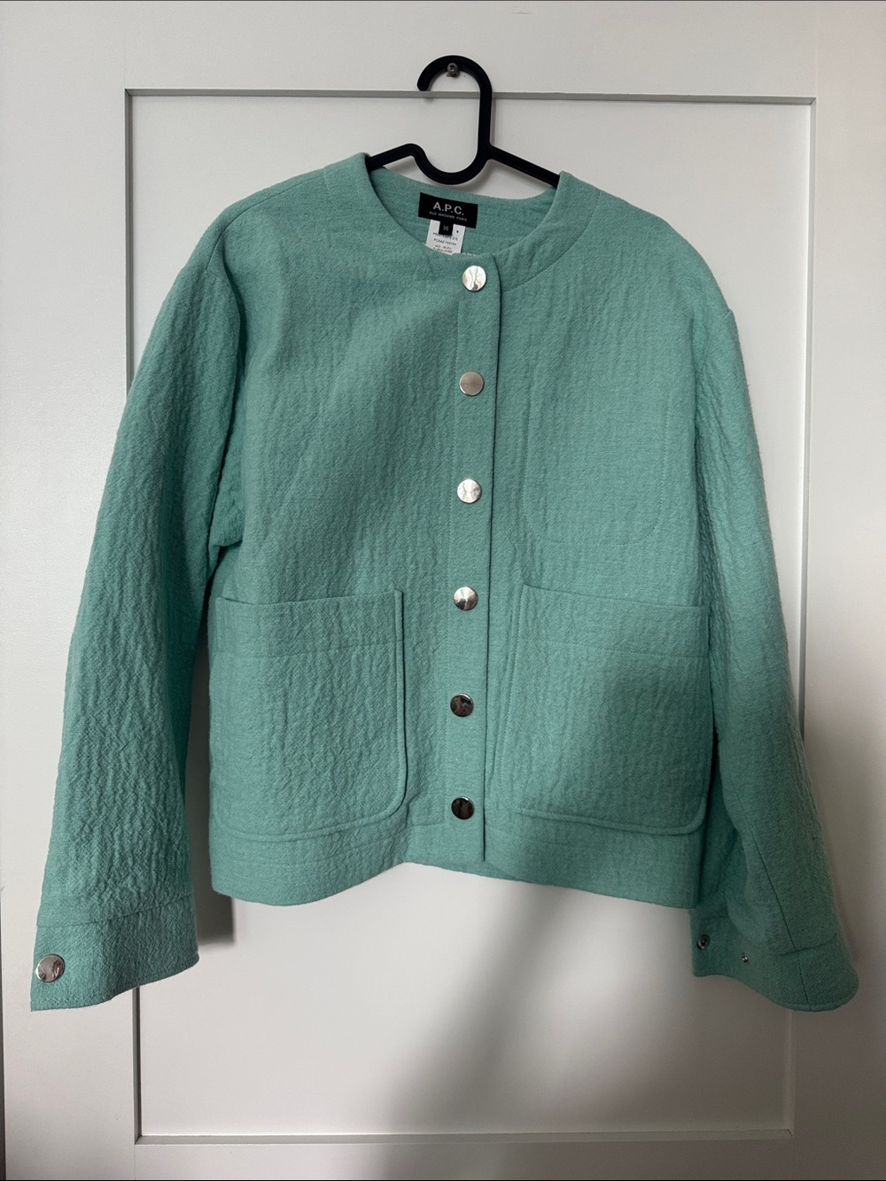 A.P.C. Mint Green Round-Neck Button Jacket